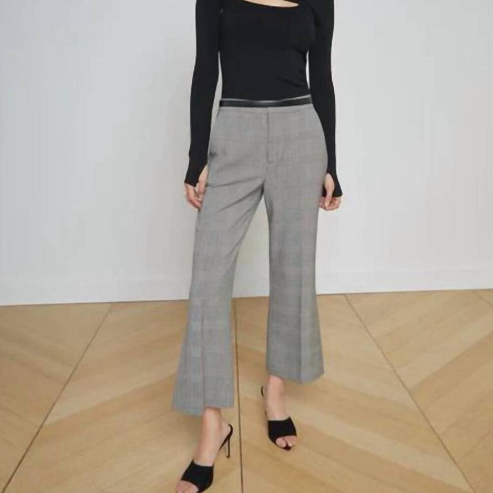 L’Agence Stacey Ivory Black Glen Plaid Cropped Flare Trouser Pants 4